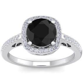 2 1/4 Carat Black and White Diamond Halo Ring In 14 Karat White Gold