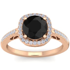 2 1/4 Carat Black and White Diamond Halo Ring In 14 Karat Rose Gold