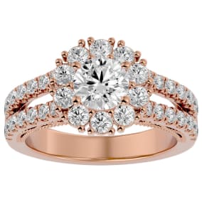 2 1/4 Carat Round Shape Halo Diamond Engagement Ring In 14K Rose Gold