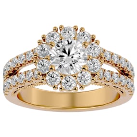 2 1/4 Carat Round Shape Halo Diamond Engagement Ring In 14K Yellow Gold