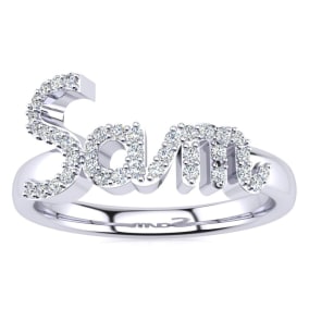 Personalized Natural Diamond Name Ring In 14K White Gold - 3 Letters, 1/5cttw