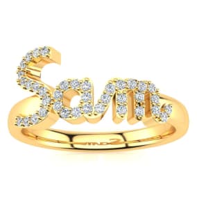 Personalized Natural Diamond Name Ring In 14K Yellow Gold - 3 Letters, 1/5cttw