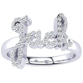 Personalized Natural Diamond Name Ring In 14K White Gold - 4 Letters, 1/4cttw