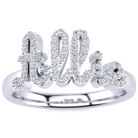 Personalized Natural Diamond Name Ring In 14K White Gold - 5 Letters, 1/3cttw
