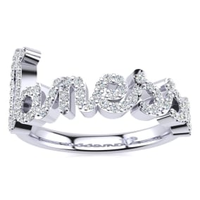 Personalized Natural Diamond Name Ring In 14K White Gold - 7 Letters, 3/8cttw