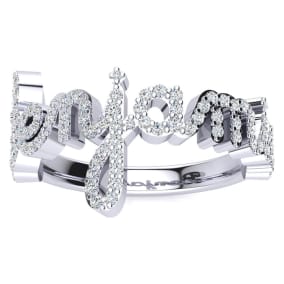 Personalized Natural Diamond Name Ring In 14K White Gold - 8 Letters, 1/2cttw
