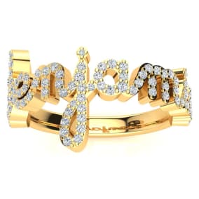 Personalized Natural Diamond Name Ring In 14K Yellow Gold - 8 Letters, 1/2cttw
