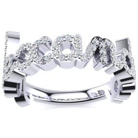 Personalized Natural Diamond Name Ring In 14K White Gold - 9 Letters, 0.60cttw