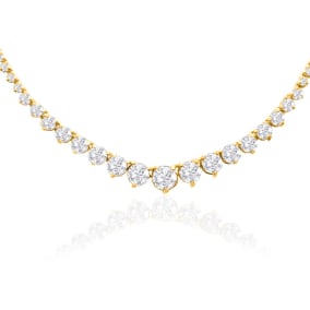 Graduated 10 Carat Natural Diamond Tennis Necklace In 14 Karat Yellow Gold, 17 Inches