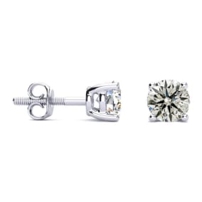 0.85 Carat Natural Diamond Stud Earrings In 14 Karat White Gold Long Post Earrings