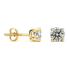 0.85 Carat Natural Diamond Stud Earrings In 14 Karat Yellow Gold Long Post Earrings