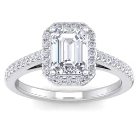2 Carat Emerald Cut Halo Diamond Engagement Ring In 14K White Gold