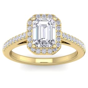2 Carat Emerald Cut Halo Diamond Engagement Ring In 14K Yellow Gold