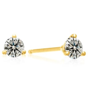 Almost 3/4 Carat Natural Round Diamond Stud Earrings in 14 Karat Yellow Gold with Martini Setting