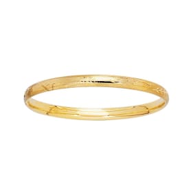 14 Karat Yellow Gold Kids Floral Bangle Bracelet, 5 1/2 Inches
