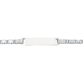 14 Karat White Gold Kids Heart Chain ID Bracelet, 6 Inches