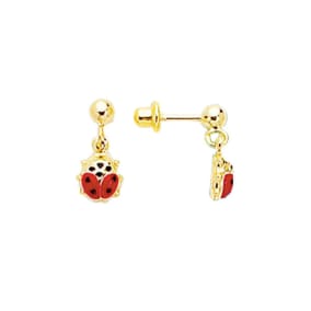 14 Karat Yellow Gold Kids Ladybug Dangle Earrings