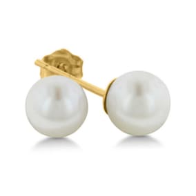 14 Karat Yellow Gold Kids 4MM Pearl Stud Earrings
