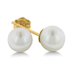 14 Karat Yellow Gold Kids 5MM Pearl Stud Earrings