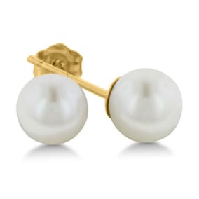14 Karat Yellow Gold Kids 6MM Pearl Stud Earrings
