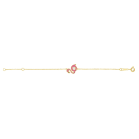 14 Karat Yellow Gold Kids Flamingo Bracelet, 5 1/2 Inches