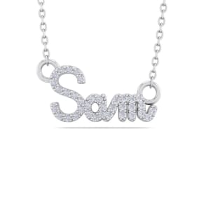 Personalized Natural Diamond Name Necklace In 14K White Gold - 3 Letters, 1/5cttw