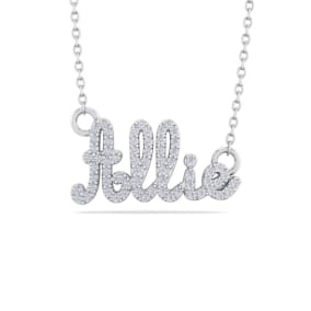 Personalized Natural Diamond Name Necklace In 14K White Gold - 5 Letters, 1/3cttw