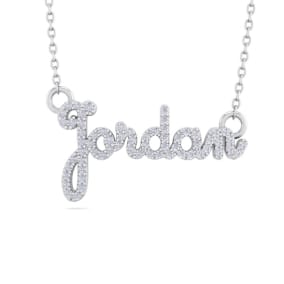 Personalized Natural Diamond Name Necklace In 14K White Gold - 6 Letters, 3/8cttw
