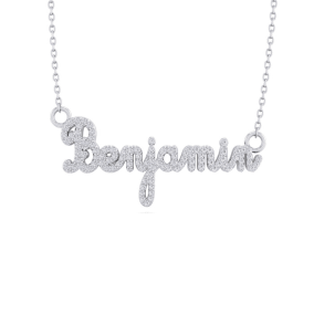 Personalized Natural Diamond Name Necklace In 14K White Gold - 8 Letters, 1/2cttw