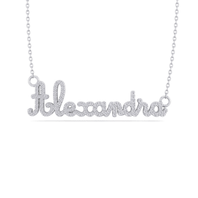 Personalized Natural Diamond Name Necklace In 14K White Gold - 9 Letters, 0.60cttw