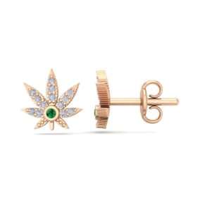 1/4 Carat Diamond and Emerald Weed Leaf Earrings In 14K Rose Gold