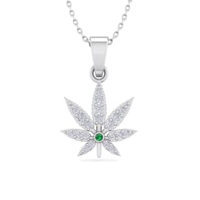 1/4 Carat Diamond and Emerald Weed Leaf Necklace In 14K White Gold