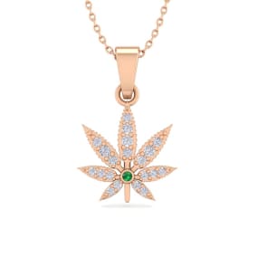 1/4 Carat Diamond and Emerald Weed Leaf Necklace In 14K Rose Gold