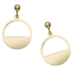 14 Karat Yellow Gold Half Moon Dangle Earrings, 3/4 Inch