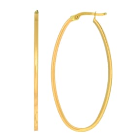 14 Karat Yellow Gold Oval Hoop Earrings, 1 3/4 Inch