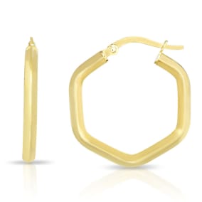 14 Karat Yellow Gold Hexagon Hoop Earrings, 3/4 Inch