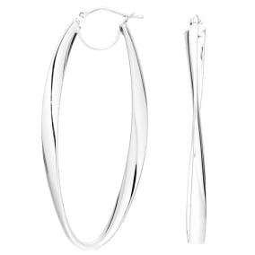 14 Karat White Gold Freeform Hoop Earrings, 1 3/4 Inch