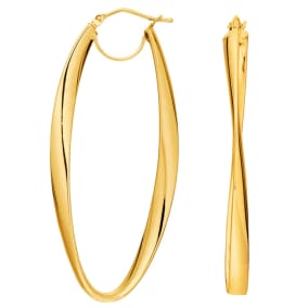 14 Karat Yellow Gold Freeform Hoop Earrings, 1 3/4 Inch