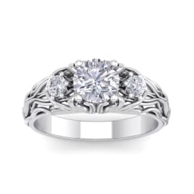 1 1/4 Carat Round Shape Diamond Intricate Vine Engagement Ring In 14 Karat White Gold