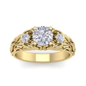 1 1/4 Carat Natural Round Shape Diamond Intricate Vine Engagement Ring In 14 Karat Yellow Gold
