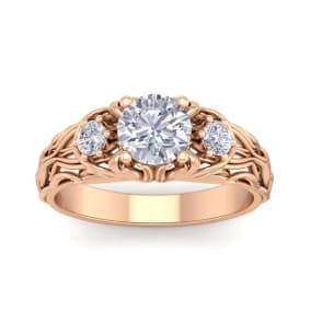 1 1/4 Carat Round Shape Diamond Intricate Vine Engagement Ring In 14 Karat Rose Gold