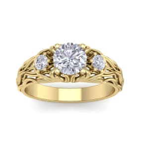 1 1/4 Carat Round Shape Diamond Intricate Vine Engagement Ring In 14 Karat Yellow Gold