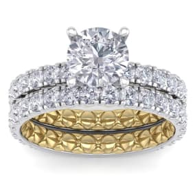 3 Carat Round Shape Diamond Bridal Set In Quilted 14 Karat White and Yellow Gold