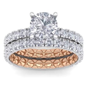 3 Carat Round Shape Diamond Bridal Set In Quilted 14 Karat White and Rose Gold
