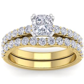 1 3/4 Carat Natural Cushion Cut Diamond Bridal Set In 14 Karat Yellow Gold