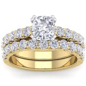 2 1/2 Carat Cushion Cut Diamond Bridal Set In 14 Karat Yellow Gold