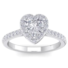 1 1/3 Carat Heart Shape Halo Diamond Engagement Ring In 14 Karat White Gold