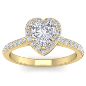 1 1/3 Carat Natural Heart Shape Halo Diamond Engagement Ring In 14 Karat Yellow Gold