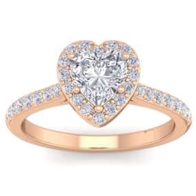 1 1/3 Carat Heart Shape Halo Diamond Engagement Ring In 14 Karat Rose Gold