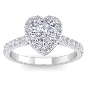1 3/4 Carat Heart Shape Halo Diamond Engagement Ring In 14 Karat White Gold